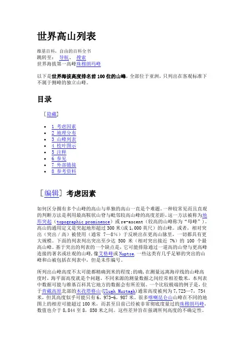 世界高山列表