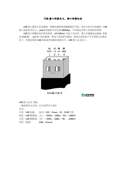 USB接口针脚定义,插口针脚识别