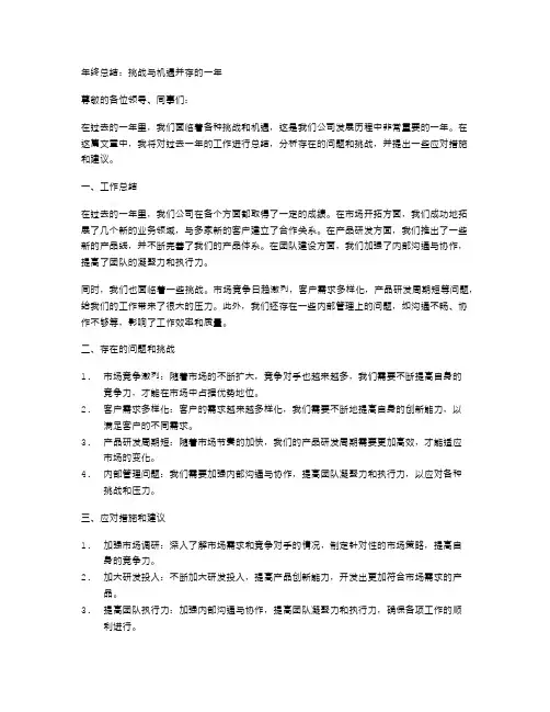 年终总结：挑战与机遇并存的一年