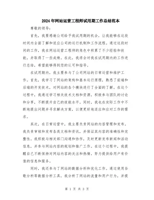 2024年网站运营工程师试用期工作总结范本