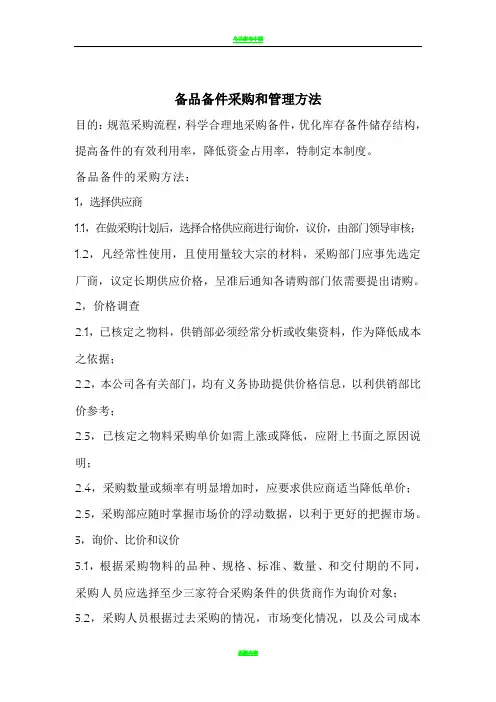备品备件采购和管理方法
