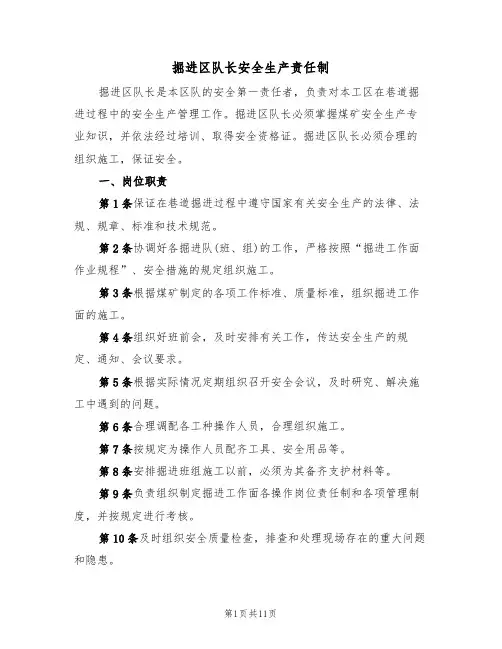 掘进区队长安全生产责任制(5篇)