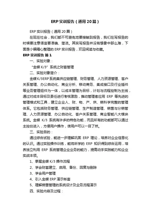 ERP实训报告（通用20篇）