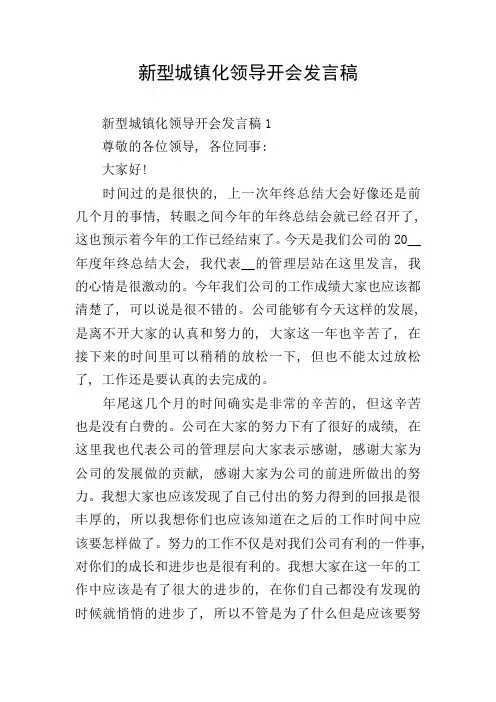 新型城镇化领导开会发言稿
