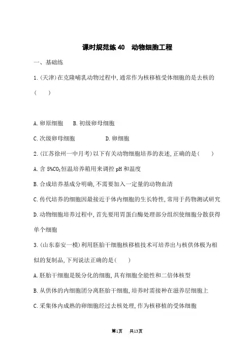 高考生物复习 课后习题 第10单元 生物技术与工程 课时规范练40 动物细胞工程