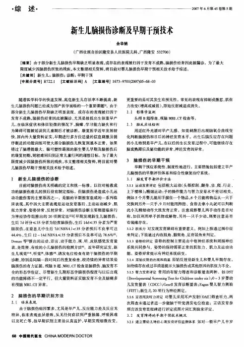 新生儿脑损伤诊断及早期干预技术