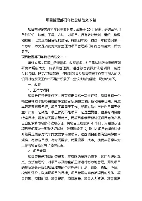 项目管理部门年终总结范文6篇
