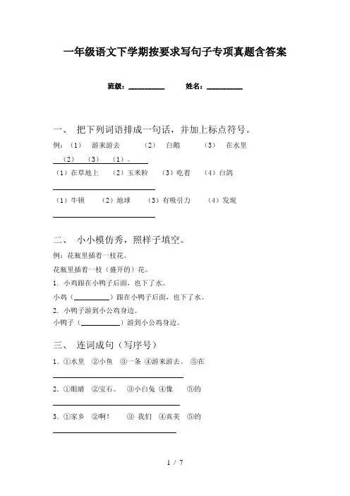 一年级语文下学期按要求写句子专项真题含答案