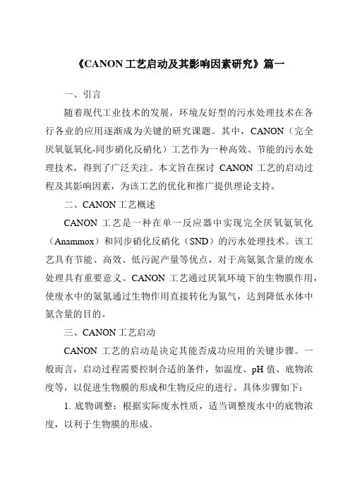 《2024年CANON工艺启动及其影响因素研究》范文