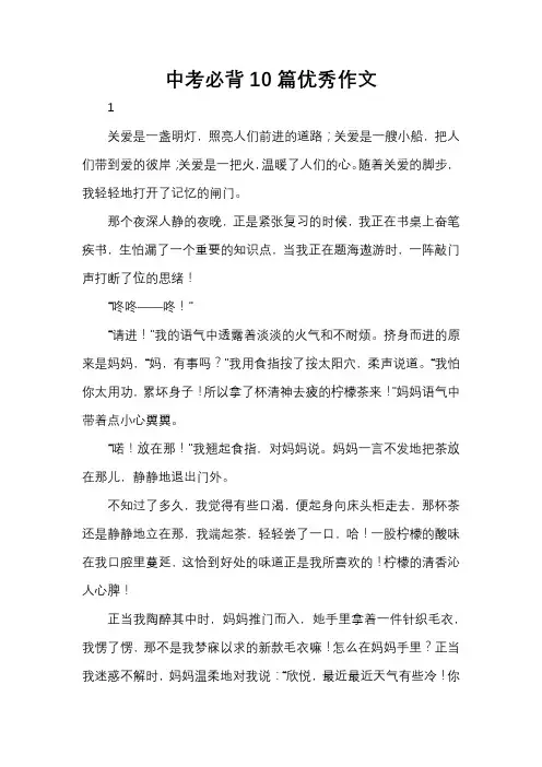 中考必背10篇优秀作文