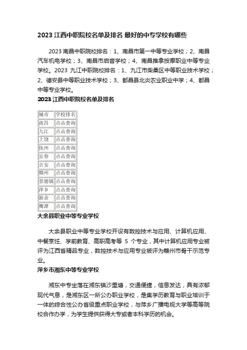 2023江西中职院校名单及排名最好的中专学校有哪些