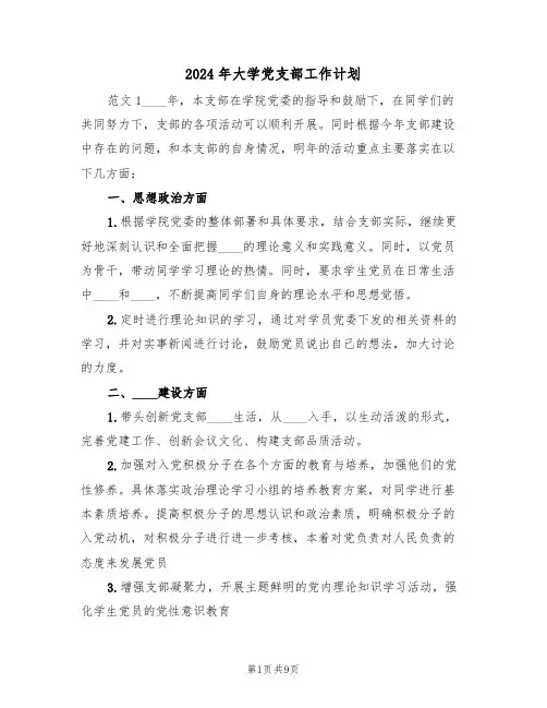 2024年大学党支部工作计划(二篇)
