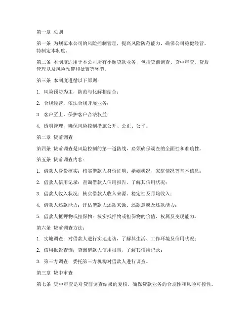 小额贷款公司风控管理制度