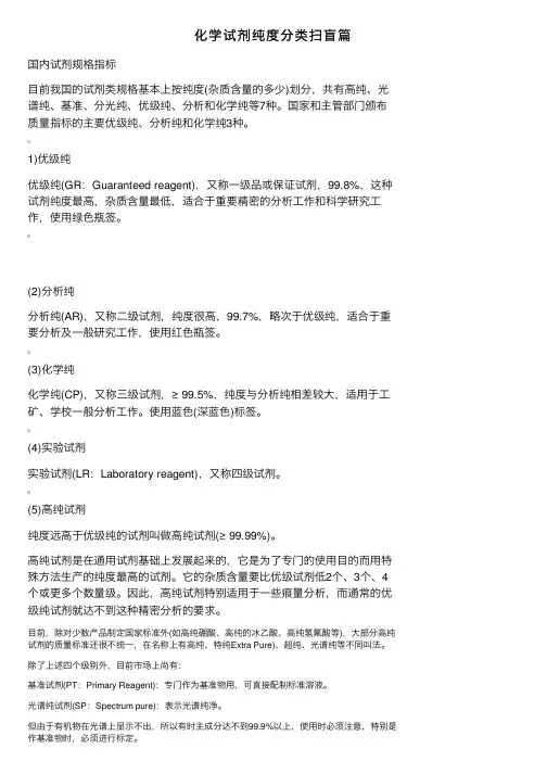 化学试剂纯度分类扫盲篇
