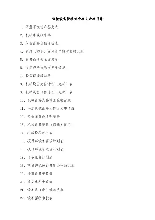 某机械设备标准化表格模板