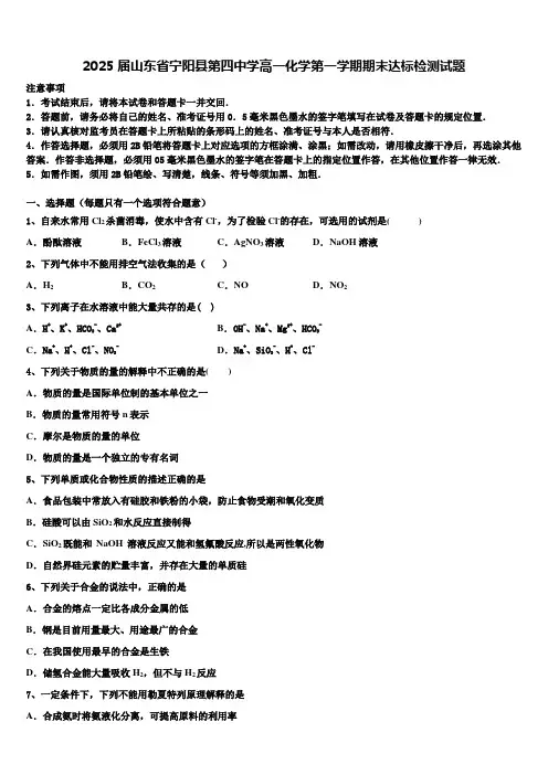 2025届山东省宁阳县第四中学高一化学第一学期期末达标检测试题含解析