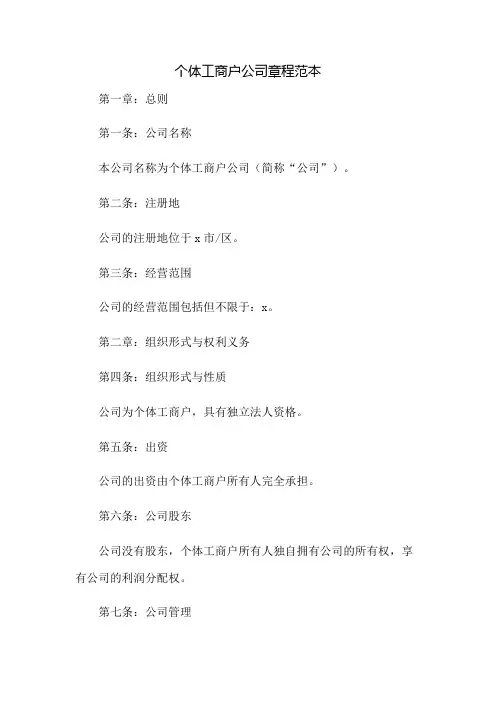 个体工商户公司章程范本：免修版模板范本