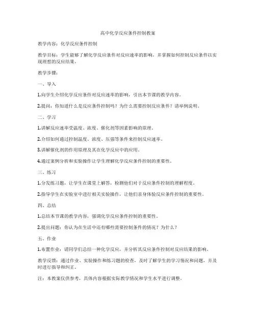 高中化学反应条件控制教案