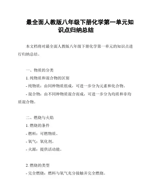 最全面人教版八年级下册化学第一单元知识点归纳总结