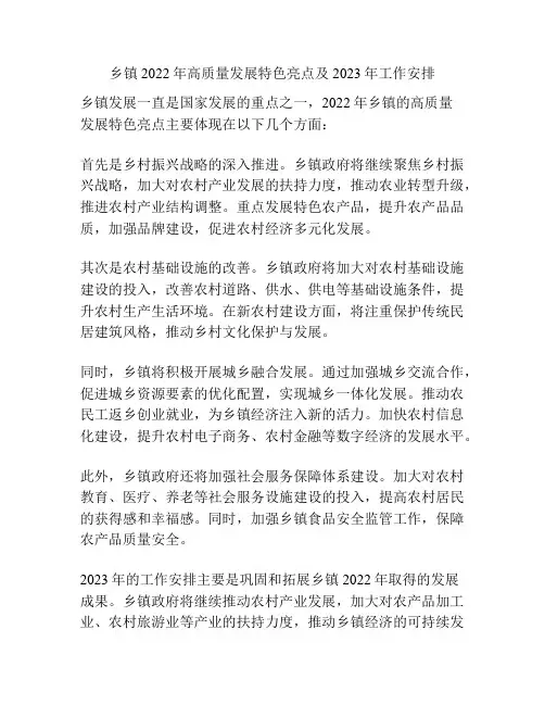 乡镇2022年高质量发展特色亮点及2023年工作安排
