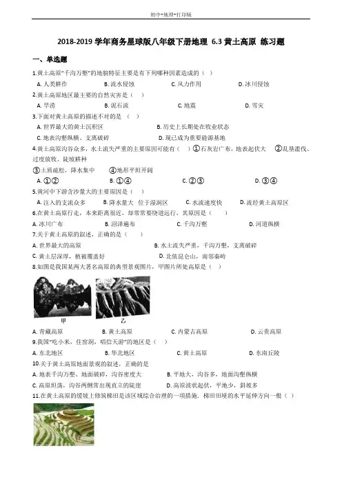 商务版-地理-八年级下册-6.3黄土高原 练习题