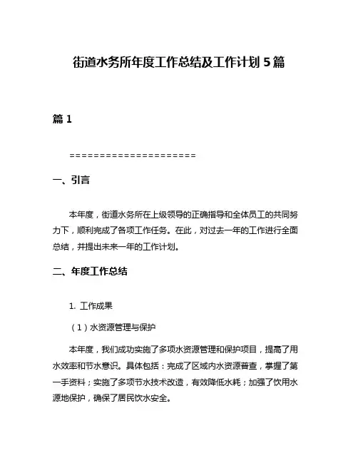 街道水务所年度工作总结及工作计划5篇