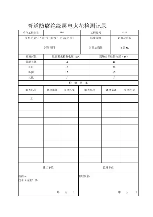 管道防腐绝缘层电火花检测记录