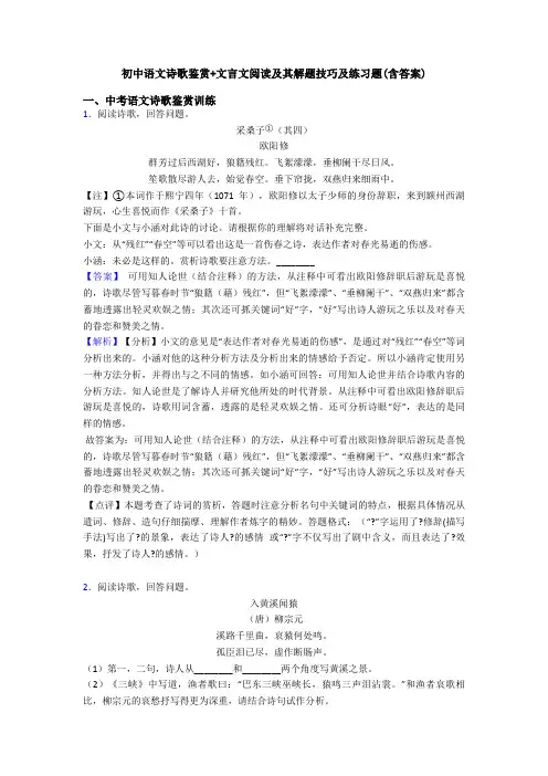 初中语文诗歌鉴赏+文言文阅读及其解题技巧及练习题(含答案) (6)