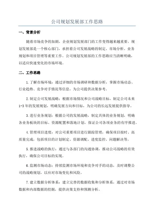 公司规划发展部工作思路