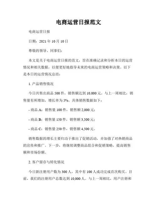 电商运营日报范文