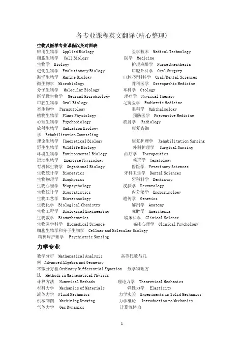 各专业课程英文翻译精品