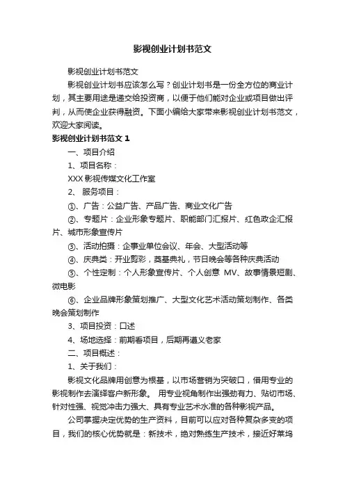 影视创业计划书范文
