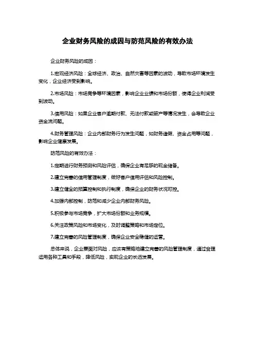 企业财务风险的成因与防范风险的有效办法
