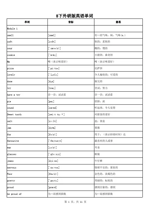 外研版八年级英语下册单词表(单词、音标、词义分栏)