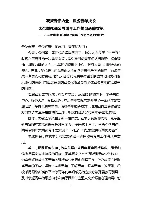 公司党委书记在第二次团代会上的讲话