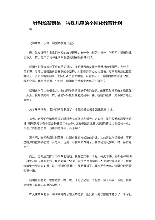 针对培智班某一特殊儿童的个别化教育计划