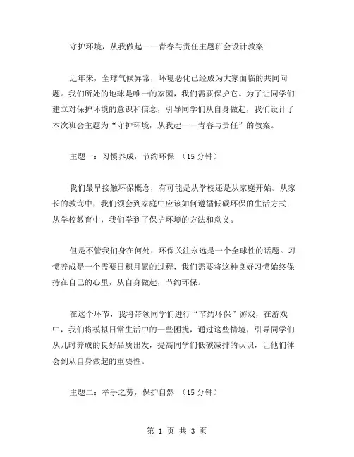 守护环境,从我做起——青春与责任主题班会设计教案