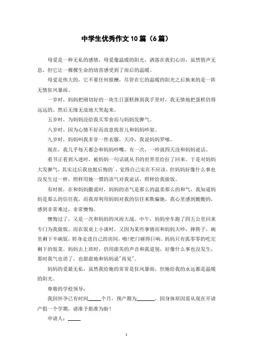 中学生优秀作文10篇(6篇)