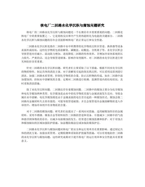 核电厂二回路水化学沉积与腐蚀问题研究
