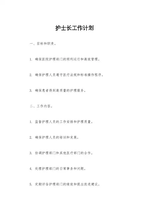 护士长工作计划