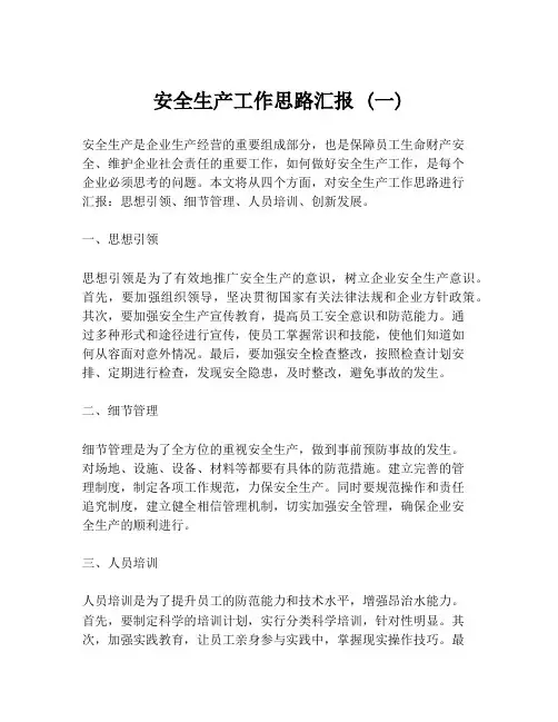 安全生产工作思路汇报 (一)
