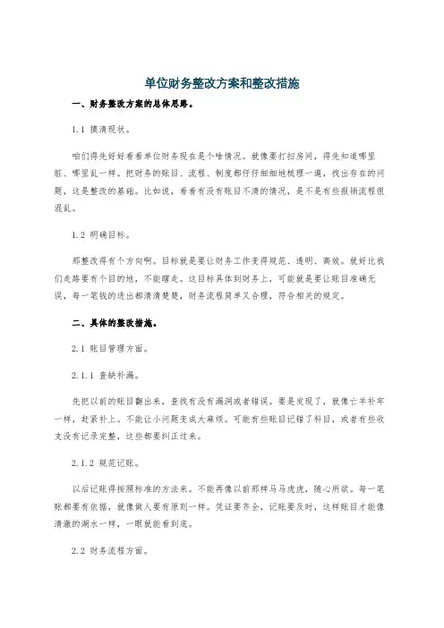 单位财务整改方案和整改措施