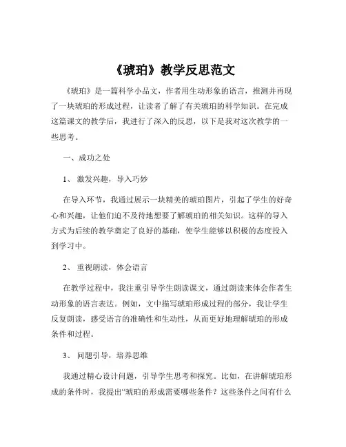 《琥珀》教学反思范文