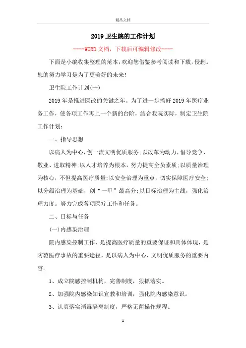 2019卫生院的工作计划