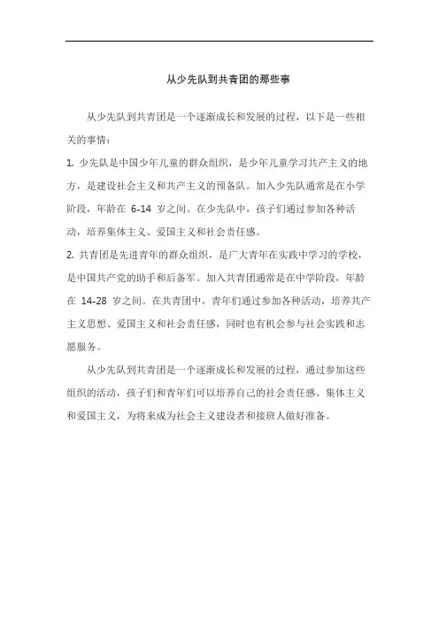从少先队到共青团的那些事