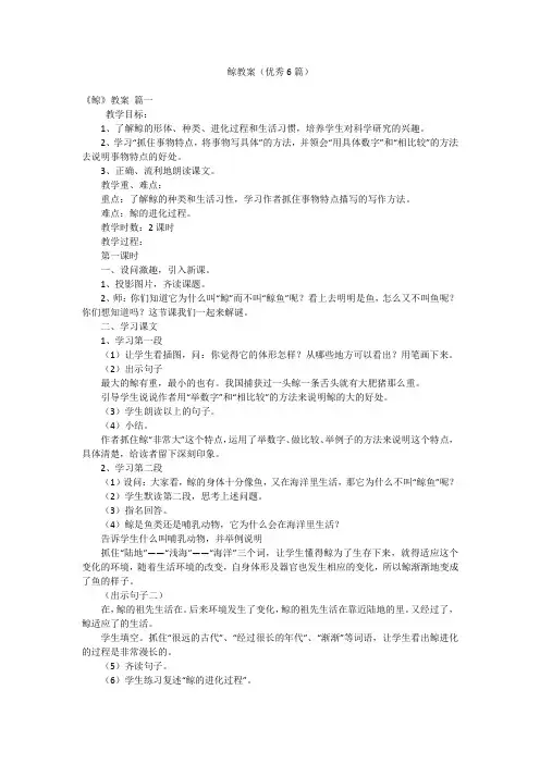 鲸教案(优秀6篇)