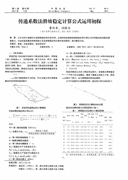 传递系数法滑坡稳定计算公式运用初探