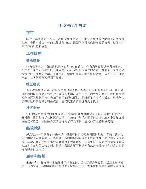 社区书记年总结