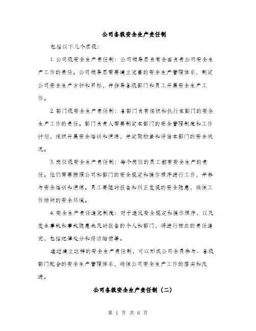 公司各级安全生产责任制（三篇）