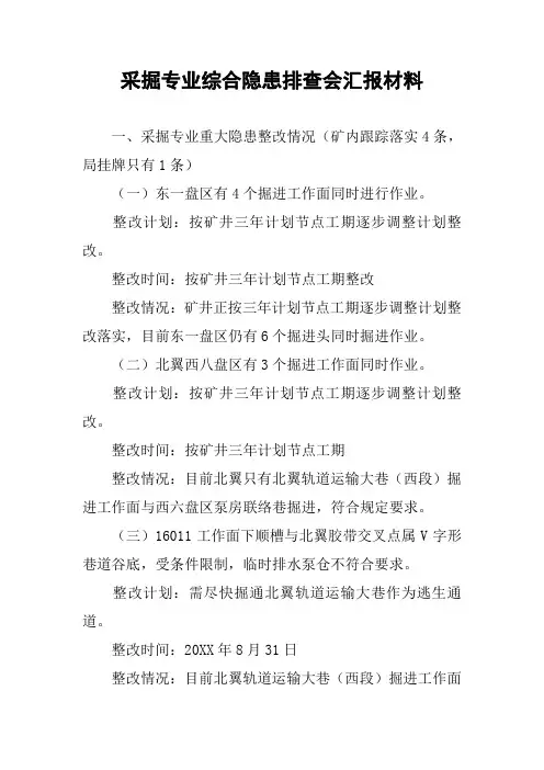 采掘专业综合隐患排查会汇报材料